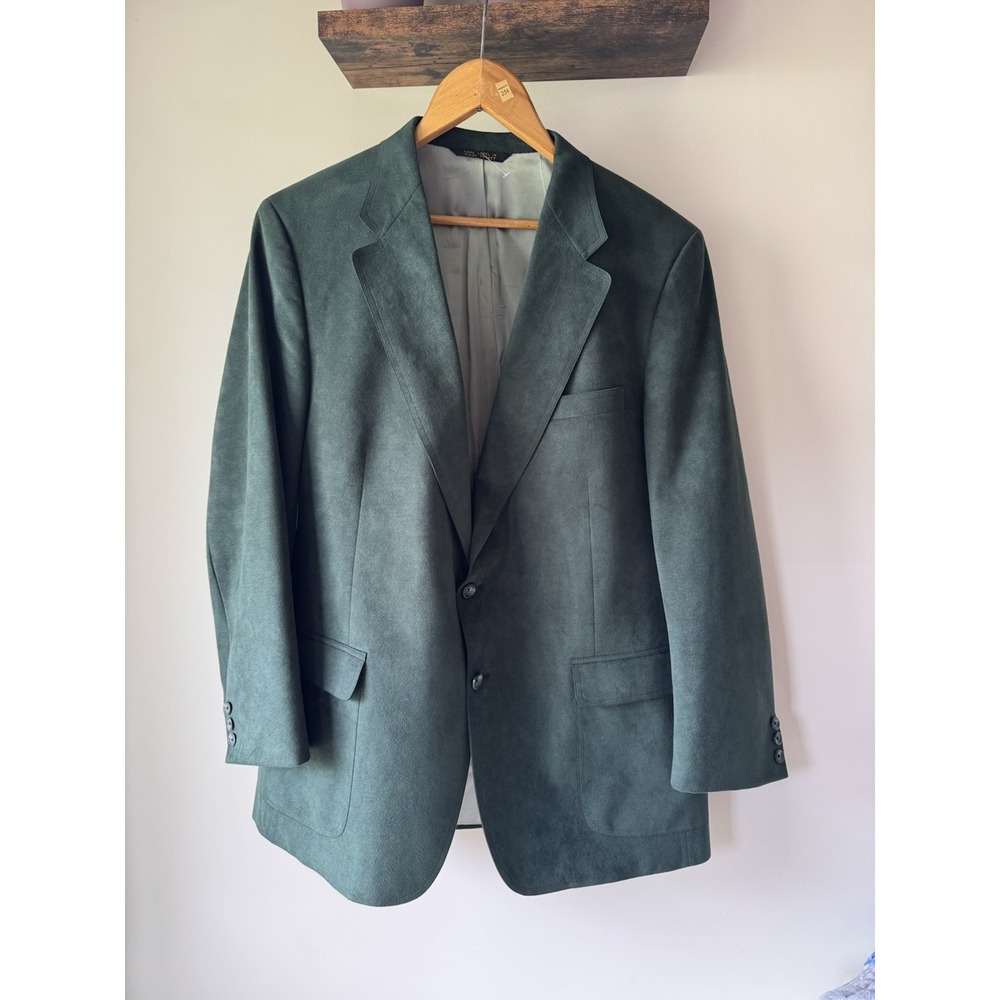 Vintage 1985 E & J Peake Larrimor's Green Faux Suede Blazer Sport Coat Large XL